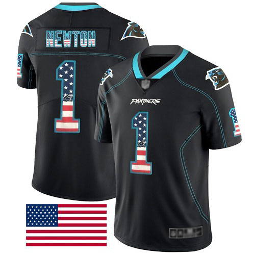 Carolina Panthers Limited Black Men Cam Newton Jersey NFL Football #1 Rush USA Flag